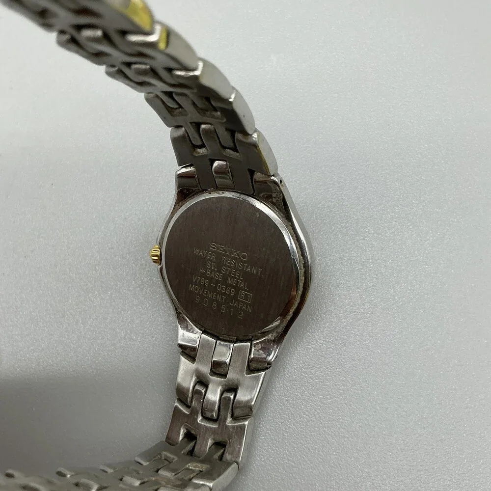 Seiko Womens Watch 26mm Black Dial Two Tone Stainless V789-0369 New Battery 7